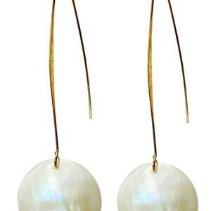 Natural White Mother of Pearl Sea Shell Earrings Long Dangle Gold Jewelry for Wo